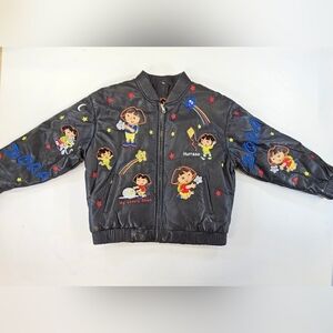 Vintage DORA THE EXPLORER KIDS EMBROIDERED BLACK LEATHER JACKET 4X